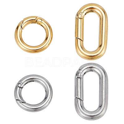 4Pcs 4 Styles 304 Stainless Steel Spring Gate Rings STAS-GO0001-26-1