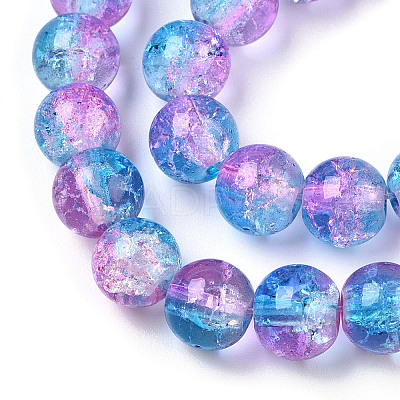 Two-Tone Crackle Baking Paint Transparent Glass Beads Strands X-CCG-T004-8mm-03-1
