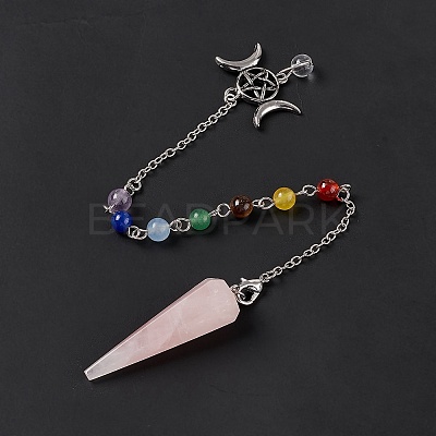 Natural Rose Quartz Hexagonal Pointed Cone Dowsing Pendulum Pendants G-G983-05P-02-1