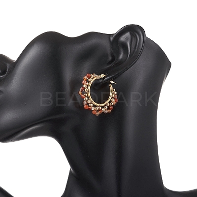 Brass Natural Carnelian Hoop Earrings EJEW-TA00782-01-1