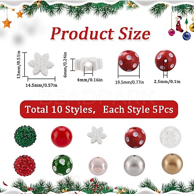 50Pcs 10 Style Christmas Theme Acrylic Beads SACR-SC0001-22-1
