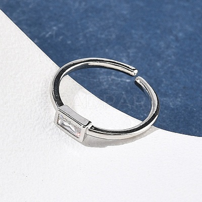 Rectangle Brass with Glass Cuff Rings for Women RJEW-Z111-05P-07-1