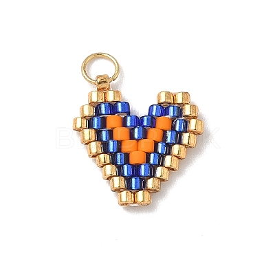 Glass Seed Beaded Heart Charms PALLOY-MZ00925-1