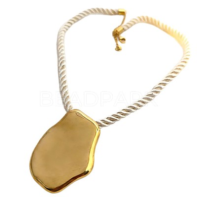 304 Stainless Steel Big Pendant RoundPolycotton Twisted Cord Necklaces for Women WG3C3B3-04-1