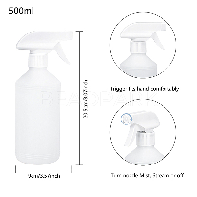 500ml White Plastic Trigger Spray Bottles with Adjustable Nozzle Empty Mist Spray Bottles for Cleaning Plant Flowers Home Garden AJEW-BC0005-72-1