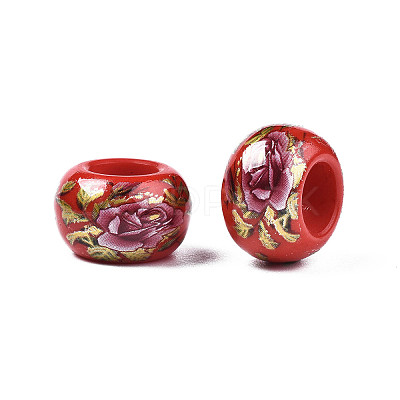 Flower Printed Opaque Acrylic Rondelle Beads SACR-S305-27-H03-1