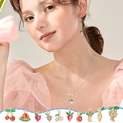10Pcs 10 Styles Brass Pave Cubic Zirconia Pendants KK-NB0004-13-1