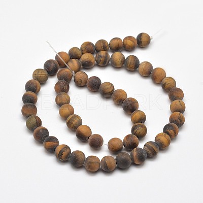 Frosted Natural Tiger Eye Round Bead Strands G-E262-02-6mm-1