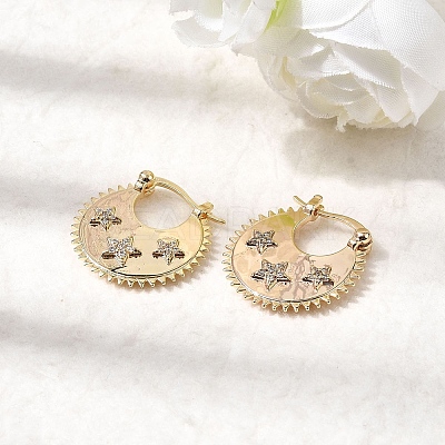 Star Brass Micro Pave Clear Cubic Zirconia Hoop Earrings EJEW-Z157-01G-1