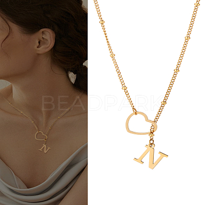 1Pc Letter & Heart Stainless Steel Lariat Necklaces for Women NJEW-LP0002-87G-N-1