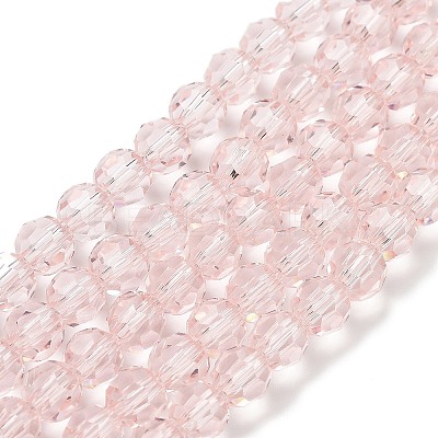 Misty Rose Color Faceted(32 Facets) Round Glass Beads Strands X-EGLA-J042-6mm-19-1