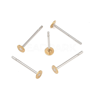 304 Stainless Steel Stud Earring Settings with Flat Round Brass Head STAS-R073-01-1