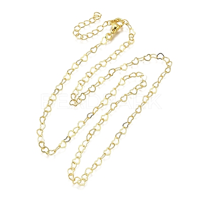 Brass Heart Link Chain Necklaces NJEW-M108-33G-1