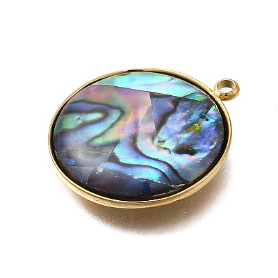 304 Stainless Steel Pave Natural Paua Shell Pendants STAS-Z125-01G-G-1