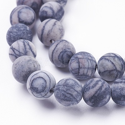 Natural Black Silk Stone/Netstone Beads Strands X-G-F520-57-8mm-1