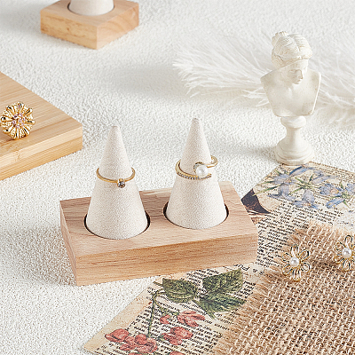 2 Cone Wooden Ring Organizer Holder RDIS-WH0031-02A-02-1