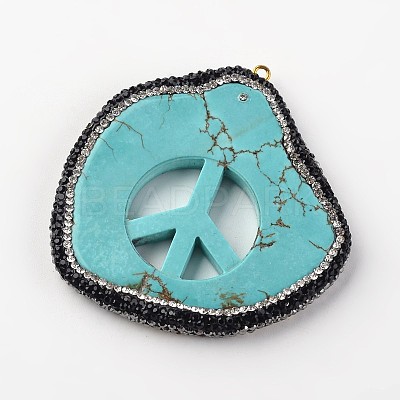 Nuggets with Peace Sign Natural Howlite Pendants TURQ-K001-04-1