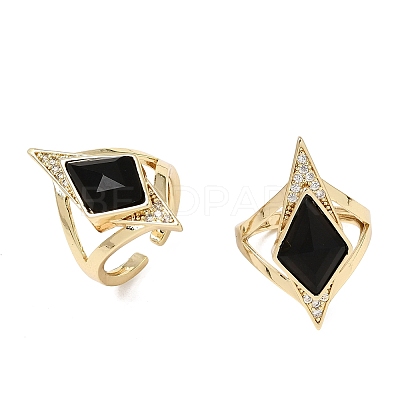 Brass Micro Pave Cubic Zirconia Cuff Rings for Women GG-CBA7610-11G-06-1