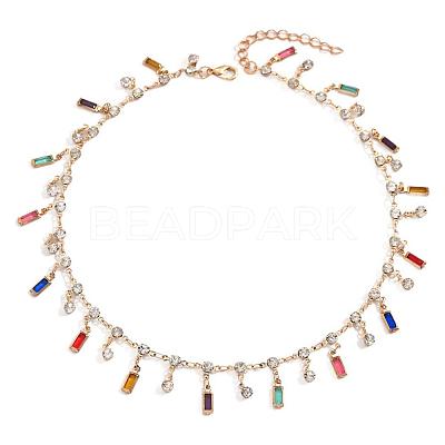 Brass Colorful Rhinestone Rainbow Rectangle Tassel Choker Necklaces for Women WG894E5-01-1