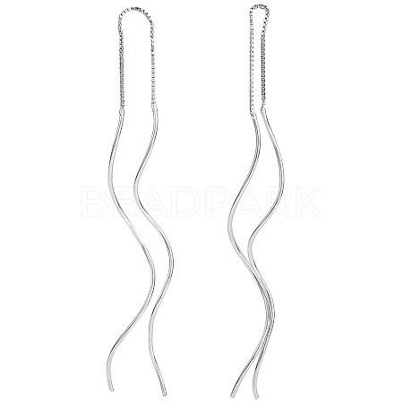 Rhodium Plated 925 Sterling Silver Linear Wave Charms Ear Thread JE1036A-1