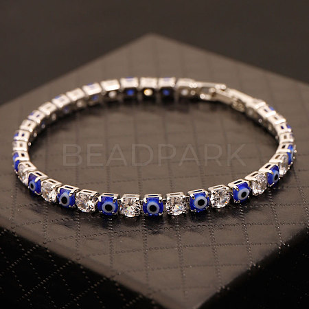 Brass & Clear Cubic Zirconia & Resin Evil Eye Tennis Bracelets for Women FS-WG6CA97-02-1