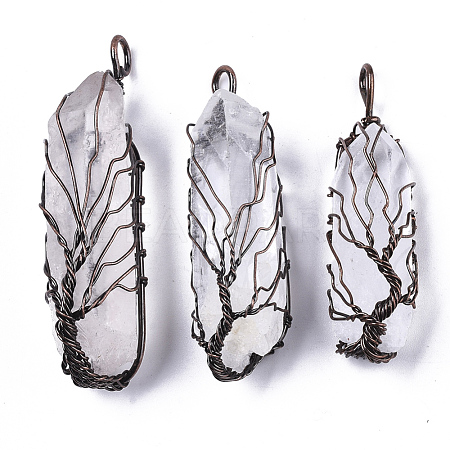 Natural Quartz Crystal Wire Wrapped Pointed Pendants G-T133-R02E-1