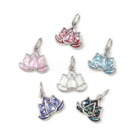 Rack Plating Brass & Shell Charms KK-I357-10P-1
