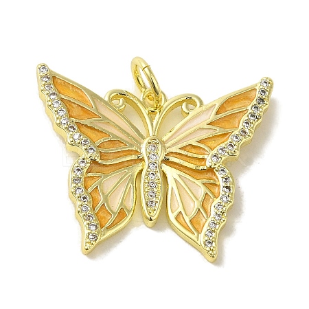 Butterfly Brass Enamel Micro Pave Cubic Zirconia Pendants KK-Z042-02G-02-1