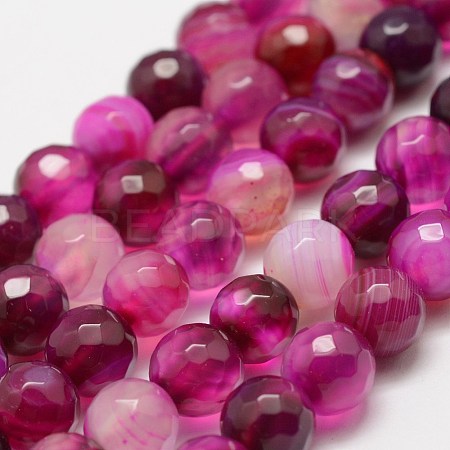 Faceted Natural Striped Agate/Banded Agate Beads Strands G-F447-4mm-H08-1