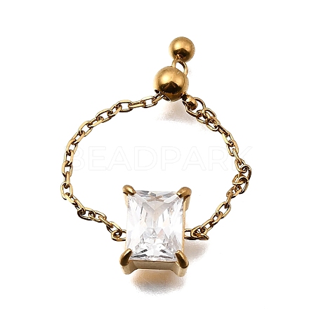 304 Stainless Steel Pave Cubic Zirconia Adjustable Chain Rings RJEW-P189-01E-G-1