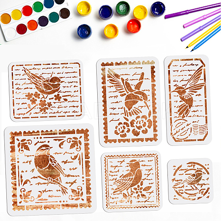 6Pcs 6 Styles PET Hollow Out Drawing Painting Stencils DIY-WH0411-034-1