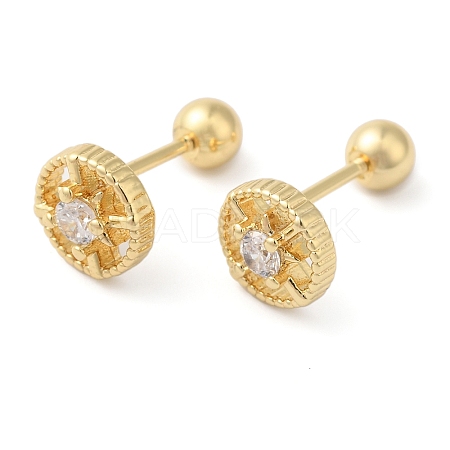Flat Round Brass Micro Pave Clear Cubic Zirconia Cartilage Earrings EJEW-L289-02G-04-1