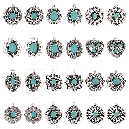 24Pcs 12 Styles Synthetic Turquoise Pendants PALLOY-PH0002-19-1