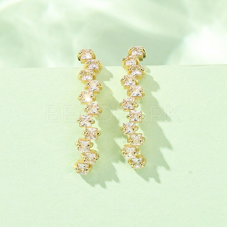 Brass Pave Cubic Zirconia Stud Crawler Earrings KK-CBAA351-07G-1