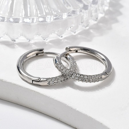 Brass Micro Pave Cubic Zirconia Huggie Hoop Earrings LS-EJEW-K083-36P-B-1