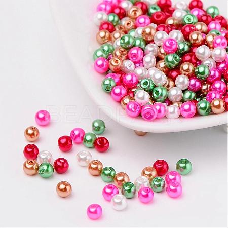 Christmas Mix Pearlized Glass Pearl Beads HY-X006-4mm-05-1