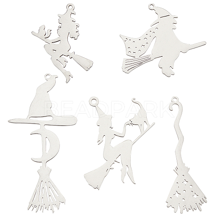 SUNNYCLUE 10Pcs 5 Style Halloween 201 Stainless Steel Big Pendants STAS-SC0005-17-1