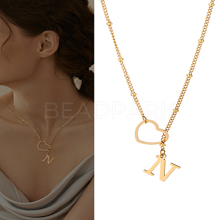 1Pc Letter & Heart Stainless Steel Lariat Necklaces for Women NJEW-LP0002-87G-N-1