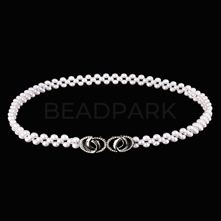 Alloy & Acrylic Imitation Pearl Beaded Elastic Chain Belts WG979C0-15-1