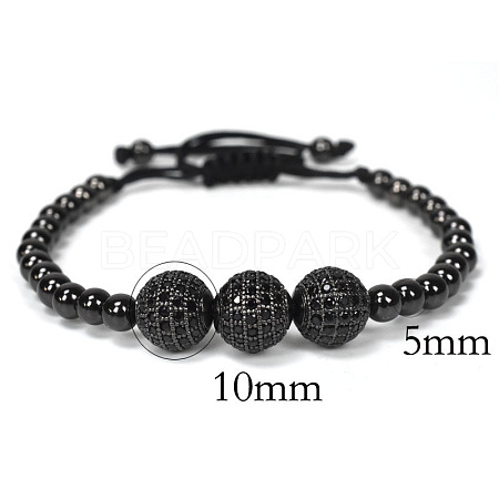 Adjustable Brass with Black Cubic Zirconia Beaded Braided Bracelets MK6347-3-1