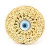 Rack Plating Brass Flat Round Open Cuff Rings with Shell Evil Eye  RJEW-D008-05G-2