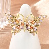 Butterfly Brass Micro Pave Colorful Cubic Zirconia Finger Rings for Women RJEW-G343-30G-01-2