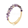 Cube Natural Amethyst & Freshwater Pearl Beaded Copper French Wire Wrap Cuff Bangles BJEW-JB13984-02-3