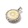 Brass Pave Natural Yellow Shell Carved Flower Pendants KK-Z091-02P-2