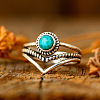 Alloy and Synthetic Turquoise Finger Rings FS-WG19095-01-2