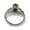 Oval Natural Dyed & Heated Black Agate Adjustable Rings RJEW-Q818-01P-06B-4