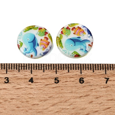 Ocean Printed Natural Freshwater Shell Flat Round Beads SHEL-A006-13K-1