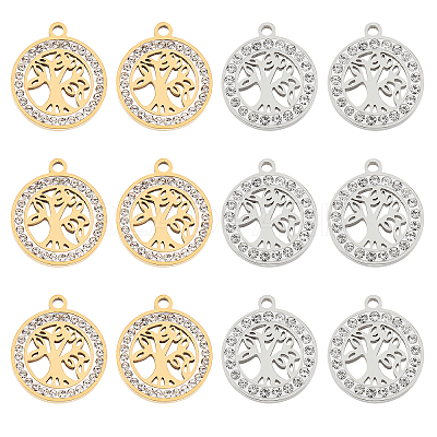 12Pcs 2 Colors 201 Stainless Steel Pendants STAS-UN0031-34-1
