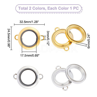 2Pcs 2 Colors Flat Round Stainless Steel Floating Lockets Connector Charms FIND-UN0001-84B-1