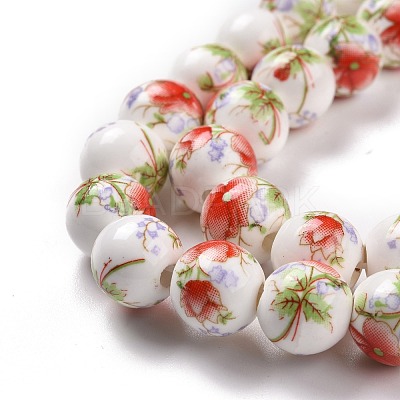 Handmade Flower Printed Porcelain Ceramic Beads Strands PORC-M007-10mm-01-1